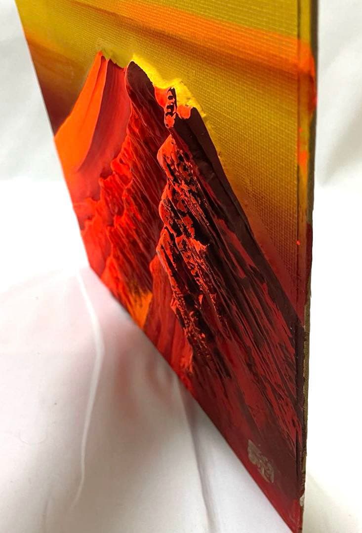 「赤富士」　立体画/風景画/絵画/日本画　富士山　盛り絵　美術品