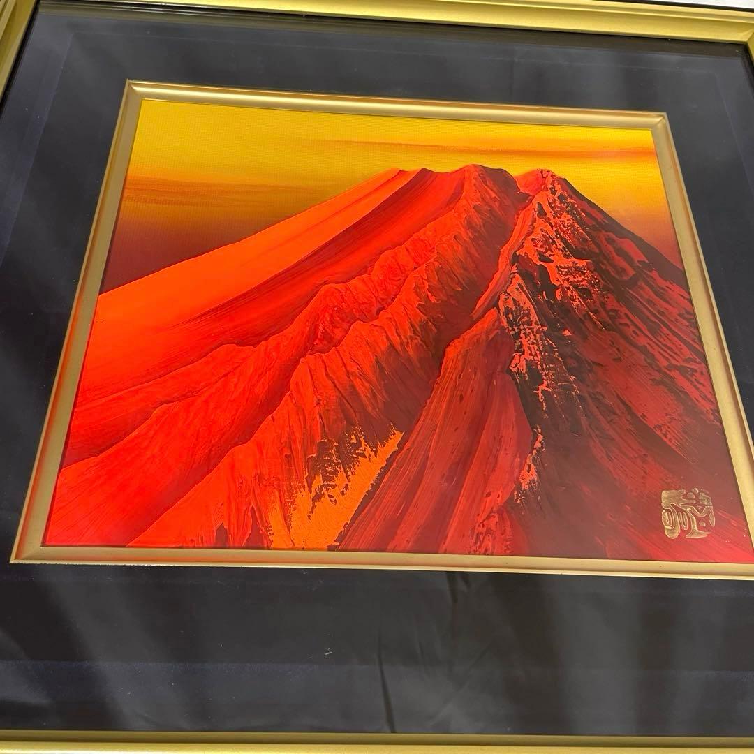 「赤富士」　立体画/風景画/絵画/日本画　富士山　盛り絵　美術品