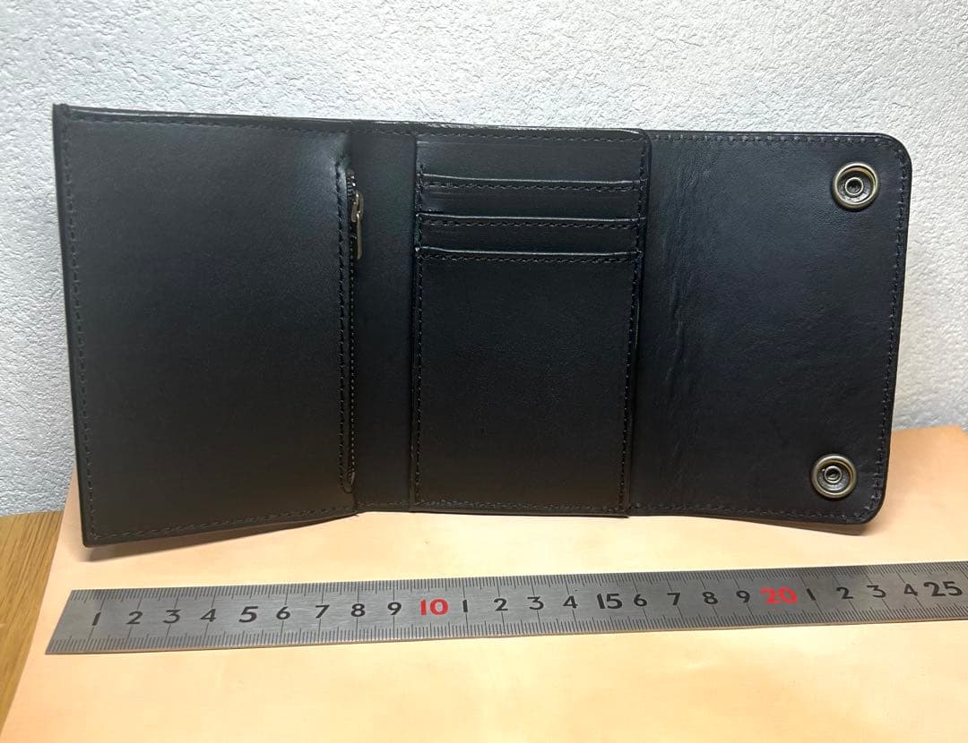 トラッカーウォレット　三つ折り財布　牛革　姫路レザー　コンパクト財布