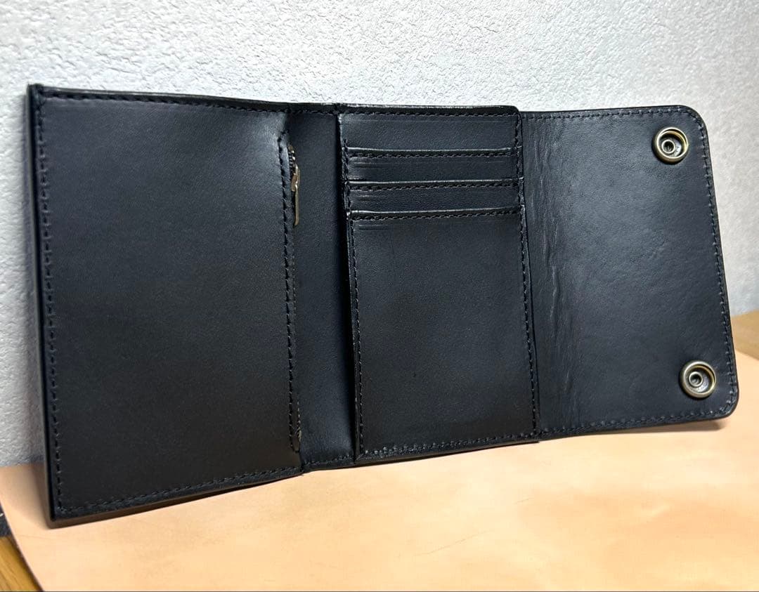 トラッカーウォレット　三つ折り財布　牛革　姫路レザー　コンパクト財布
