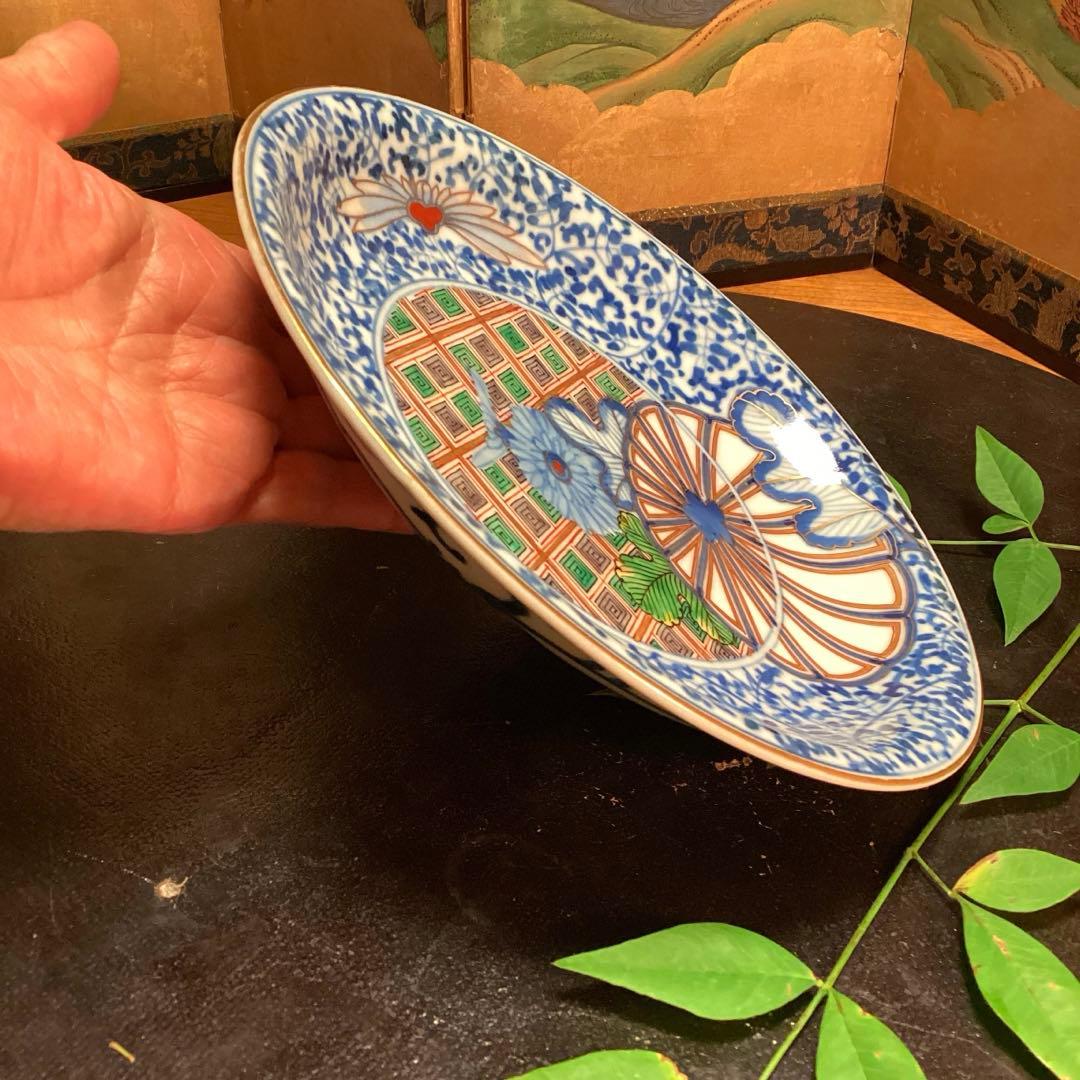 A904大聖寺伊万里　染錦手　『渦福』金縁　萩唐草　菊花紋様　　7寸皿　5枚