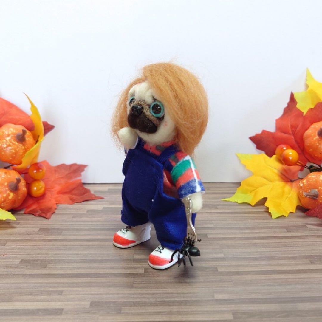 オーダー受付中❤️羊毛フェルト　怖いコスプレパグちゃん