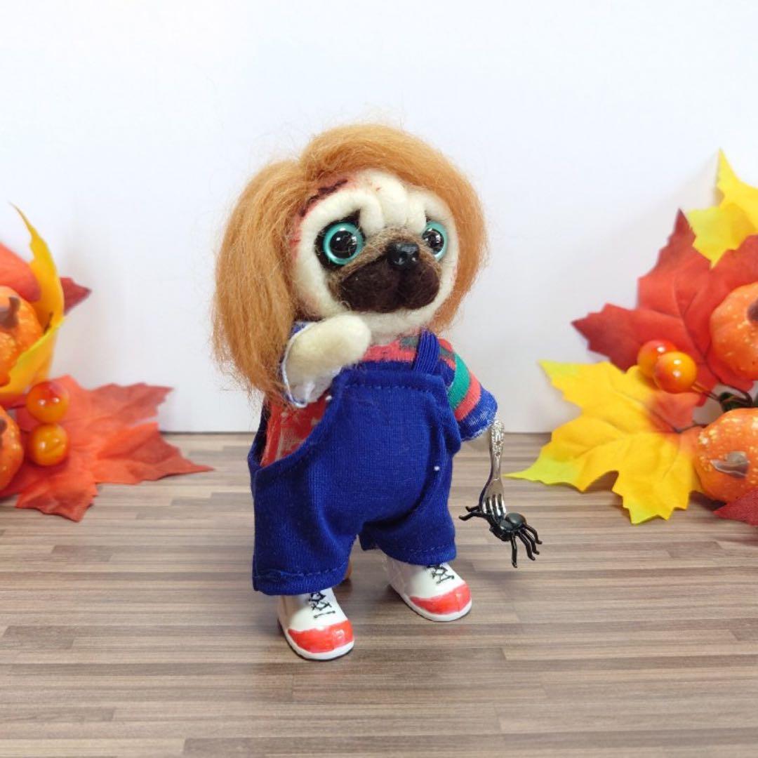 オーダー受付中❤️羊毛フェルト　怖いコスプレパグちゃん