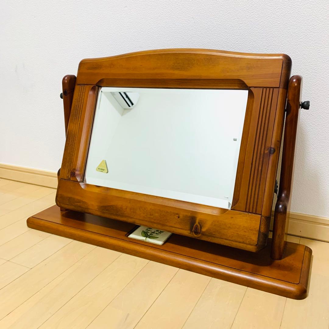 日本板硝子 ハイミラー 卓上大型ミラー アンティーク 木枠 古道具