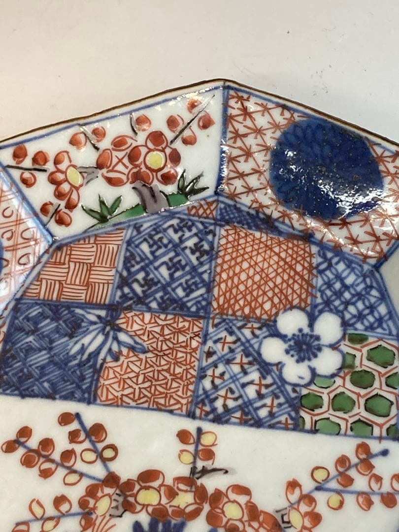 須田青華 作 色絵祥瑞八角皿５枚組 共箱 懐石料理 日本料理