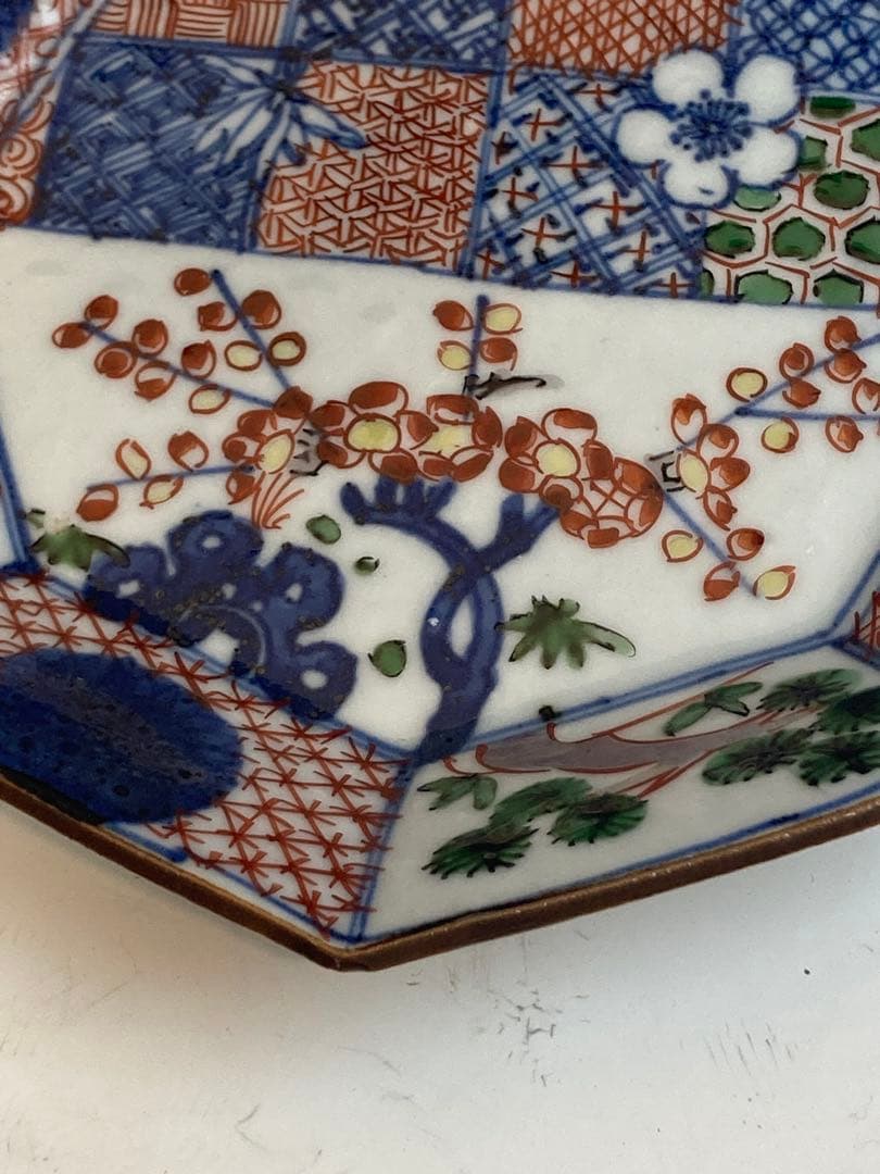 須田青華 作 色絵祥瑞八角皿５枚組 共箱 懐石料理 日本料理