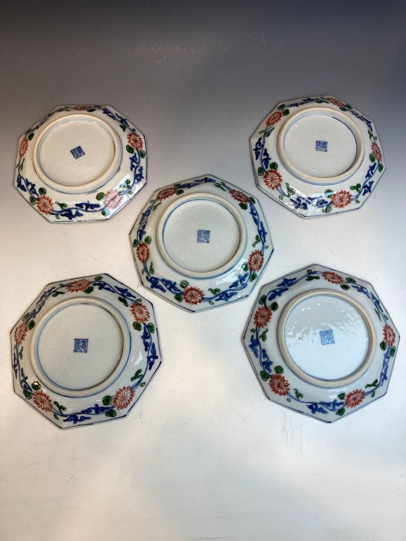 須田青華 作 色絵祥瑞八角皿５枚組 共箱 懐石料理 日本料理