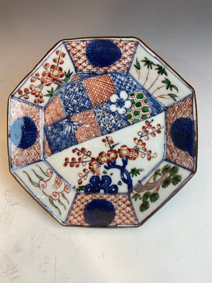 須田青華 作 色絵祥瑞八角皿５枚組 共箱 懐石料理 日本料理