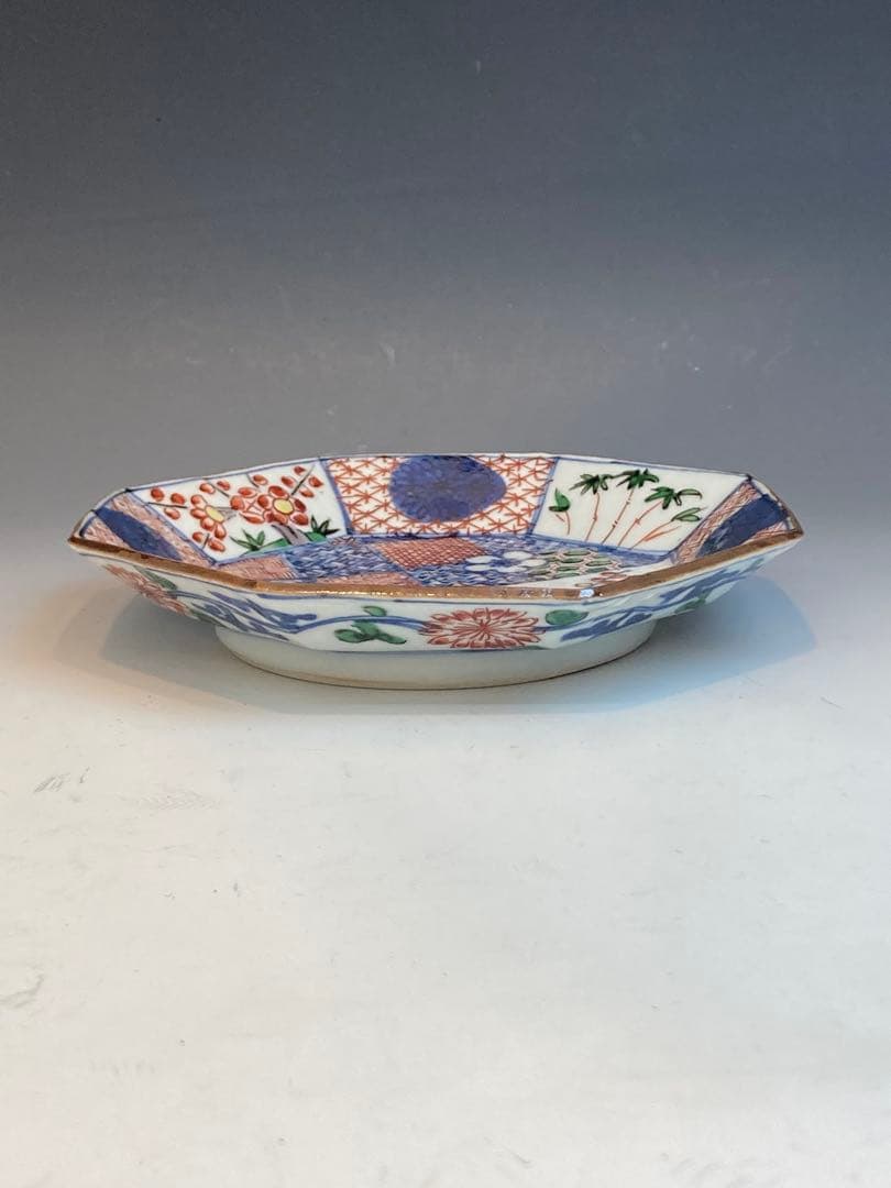 須田青華 作 色絵祥瑞八角皿５枚組 共箱 懐石料理 日本料理