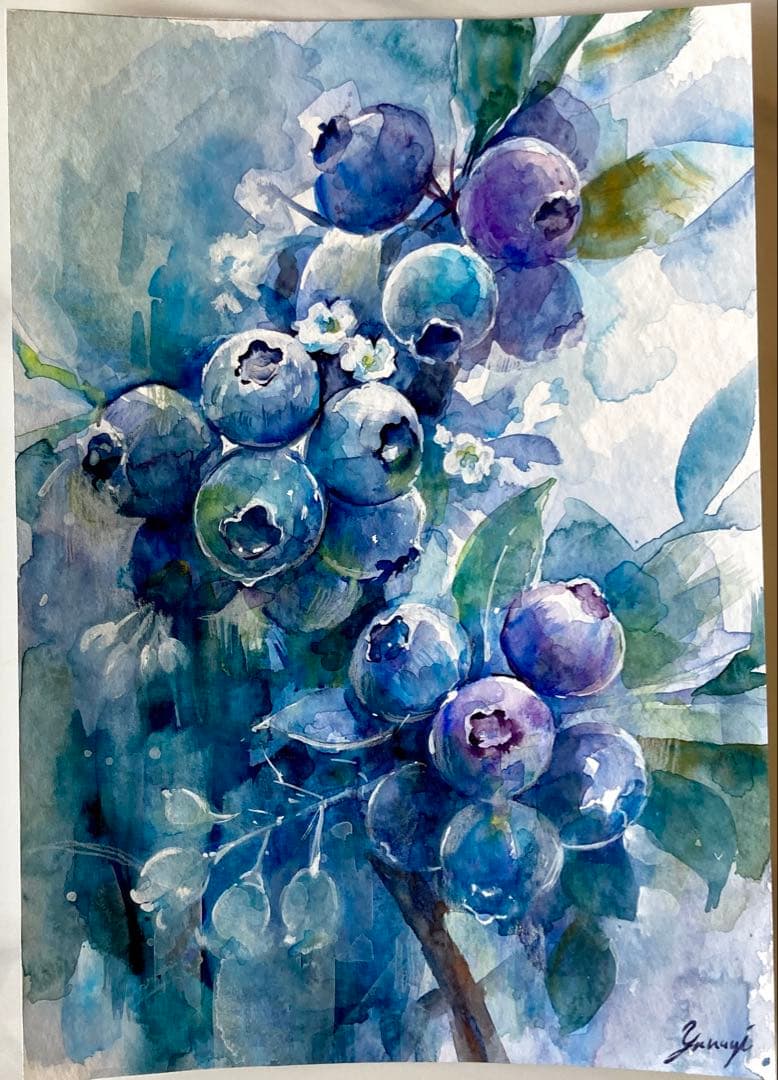 水彩画 原画 ブルーベリー