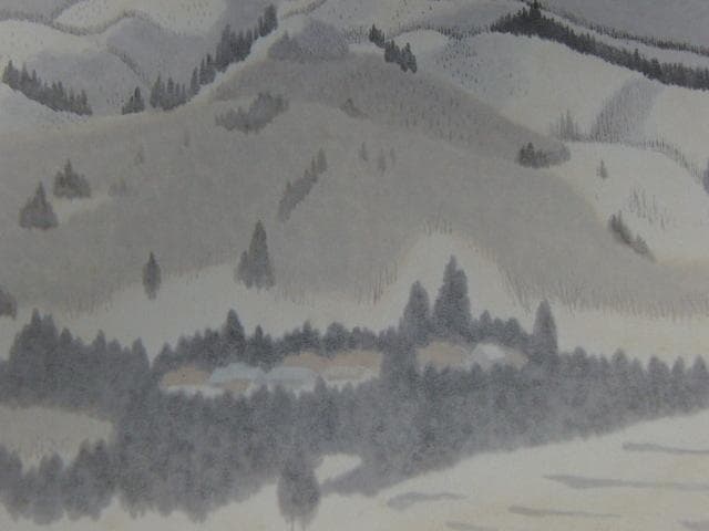 斎藤清、【会津の冬　早春（柳津）】、希少な大判額装用画集より、美品、新品額装付