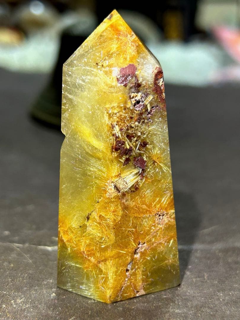 ☆最高級！フラワー　ゴールド　ガーデン　ルチル　原石　六角柱　帝王秘宝