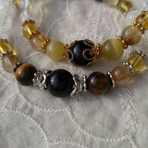 ★天然石★金運★オニキス,タイガーアイ,シトリン★ペアブレスレット★