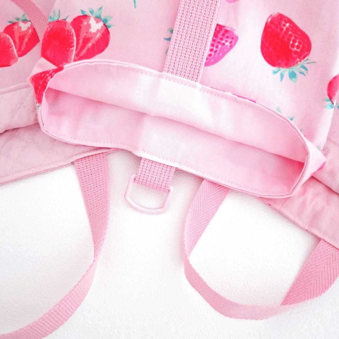 入園入学セット　いちご柄　ストライプ　ピンク　レッスンバック　ゆめかわ　 4点