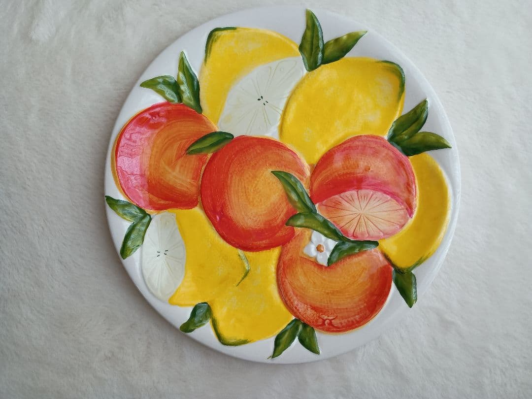 ☘新品・未使用　イタリア製オレンジ レモン ラウンド プレート☘