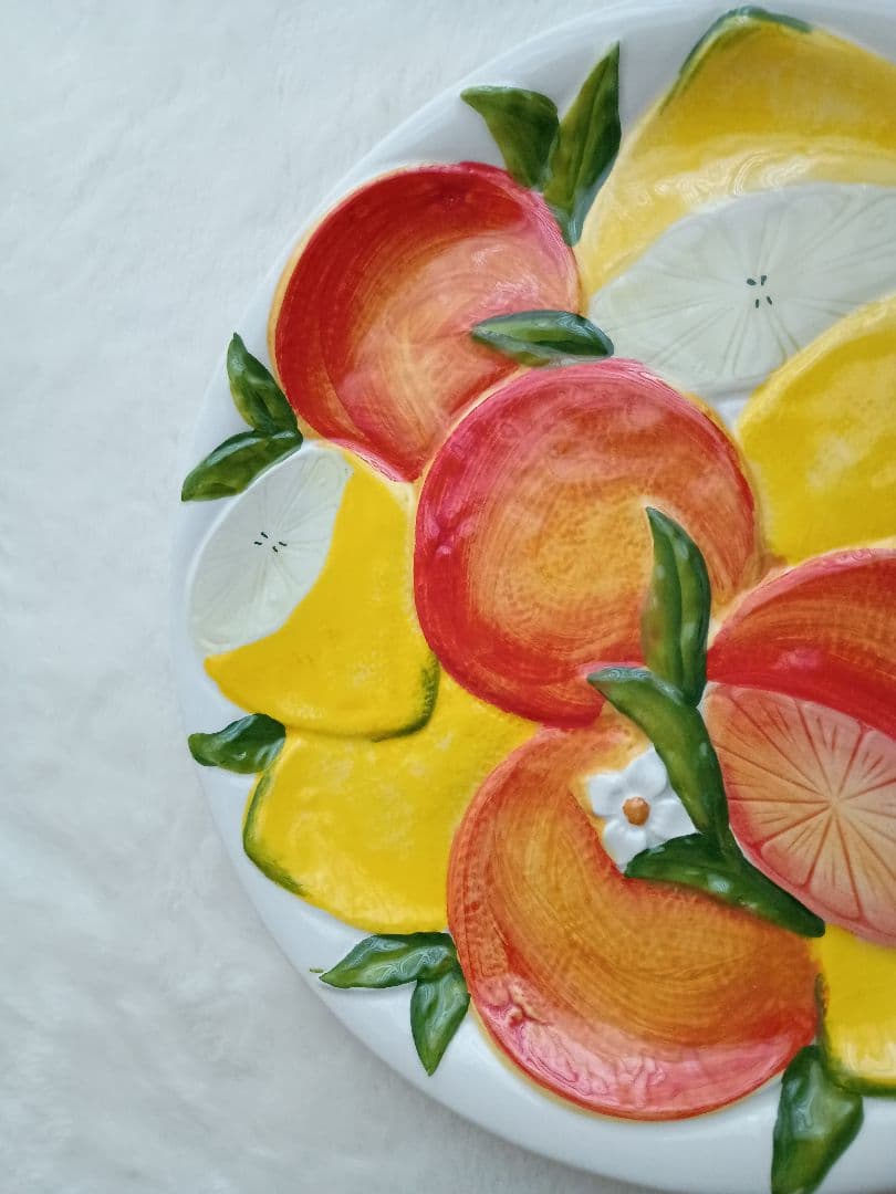 ☘新品・未使用　イタリア製オレンジ レモン ラウンド プレート☘