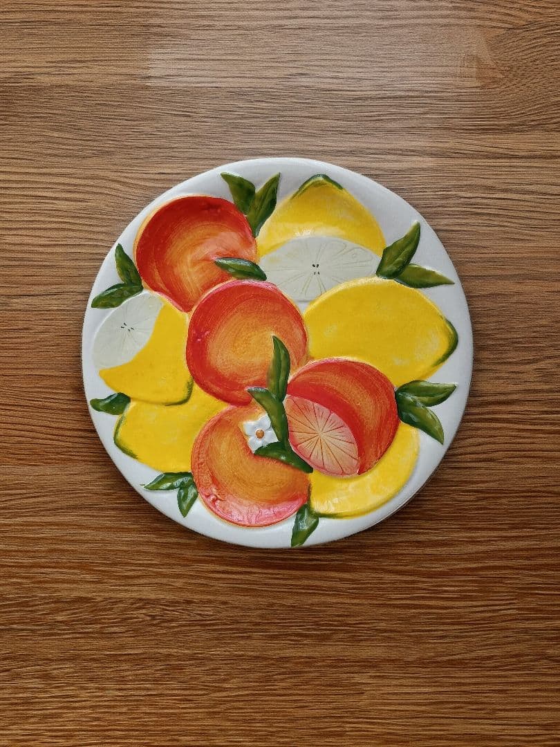 ☘新品・未使用　イタリア製オレンジ レモン ラウンド プレート☘