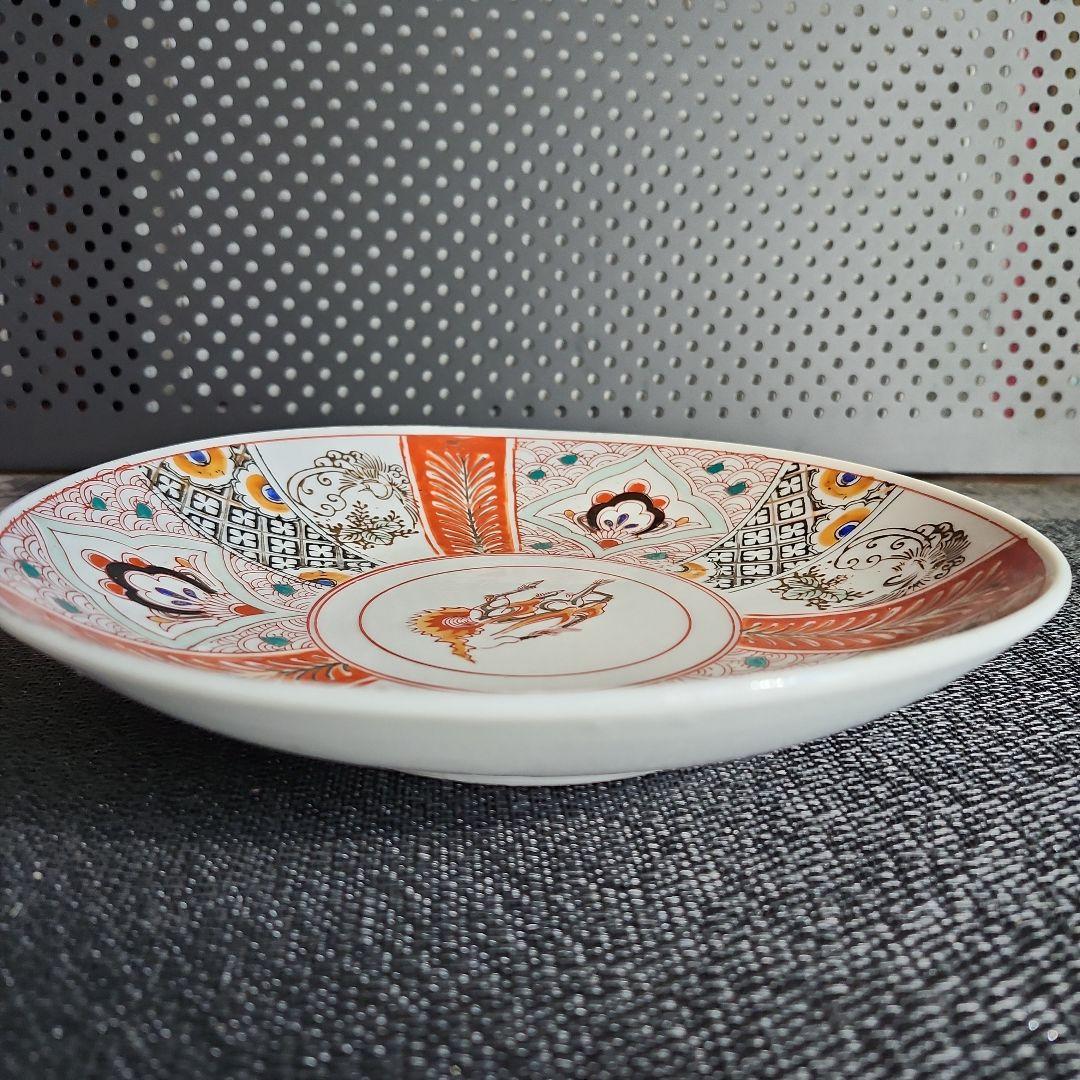 -142/x5　麒麟　赤絵　印判　波千鳥　七寸皿　４客