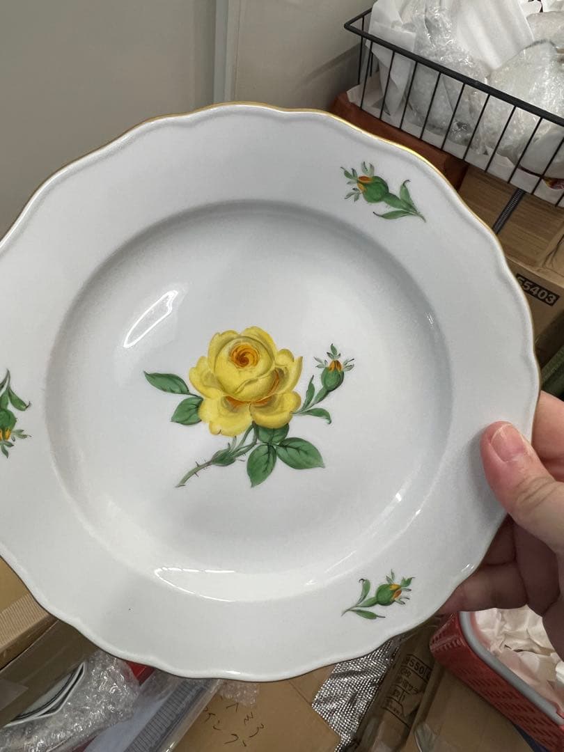 マイセン　ピンクローズ、イエローローズ皿6枚セット