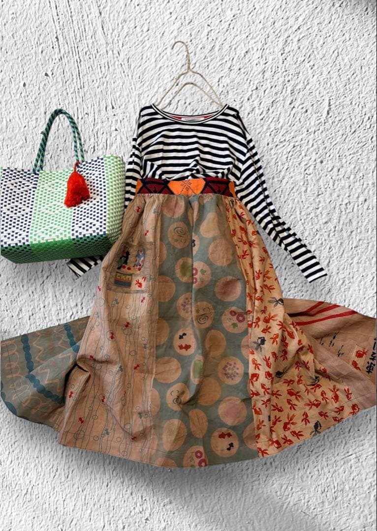 お花大好き　1106 胸当て付エプロン　金魚　手ぬぐい　リメイク　hand