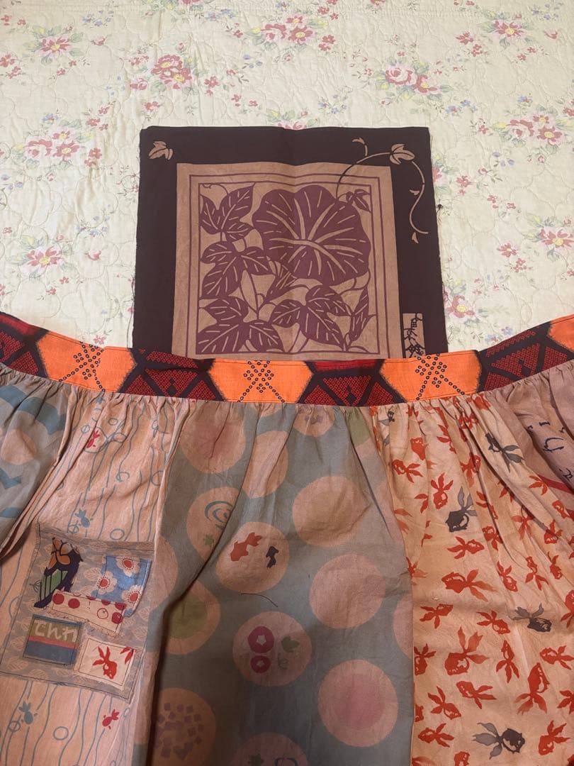 お花大好き　1106 胸当て付エプロン　金魚　手ぬぐい　リメイク　hand