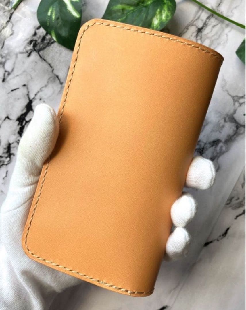 牛ヌメ革　本革　ミドルウォレット　二つ折り財布　レザークラフト　キャメル21