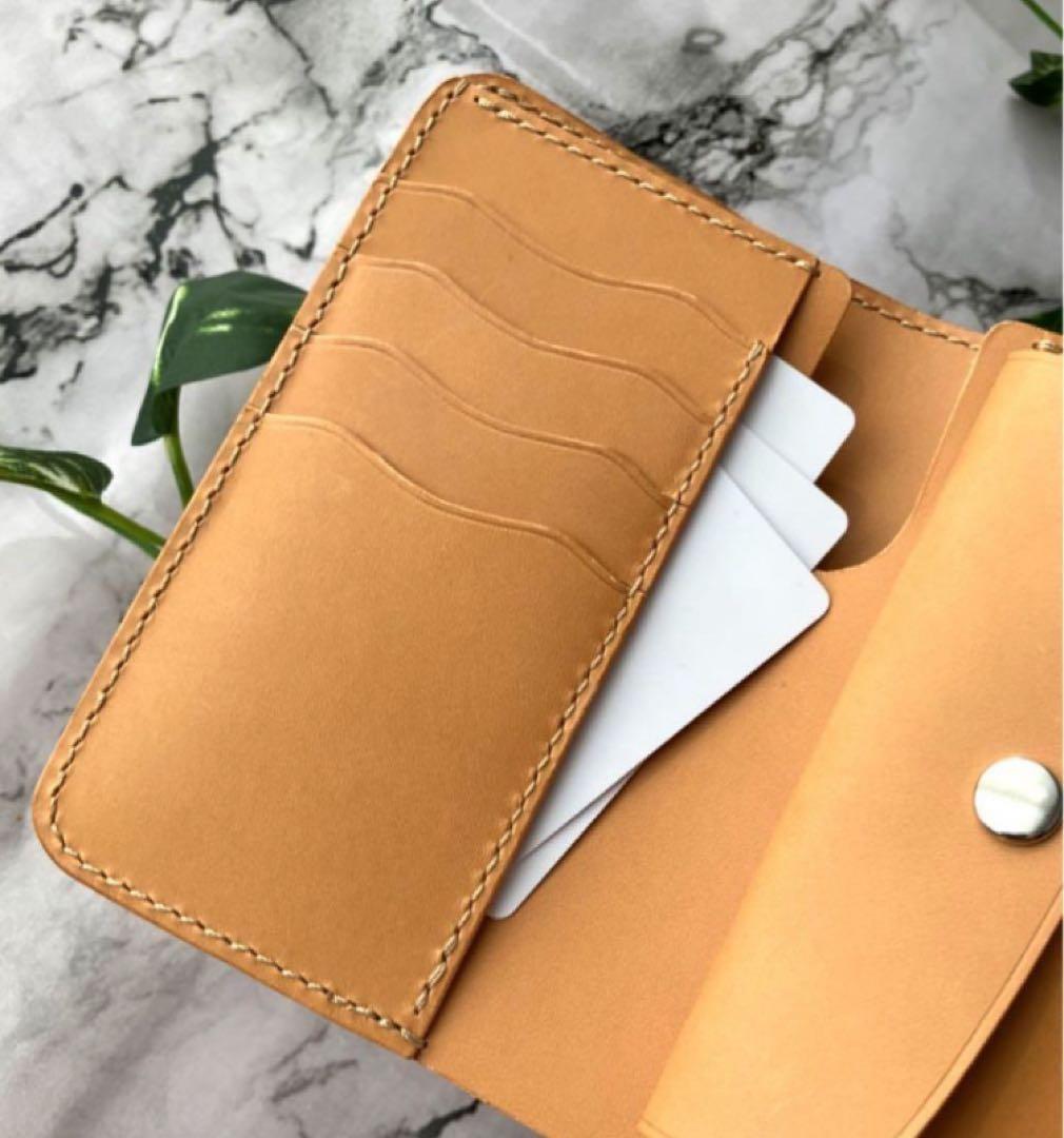 牛ヌメ革　本革　ミドルウォレット　二つ折り財布　レザークラフト　キャメル21
