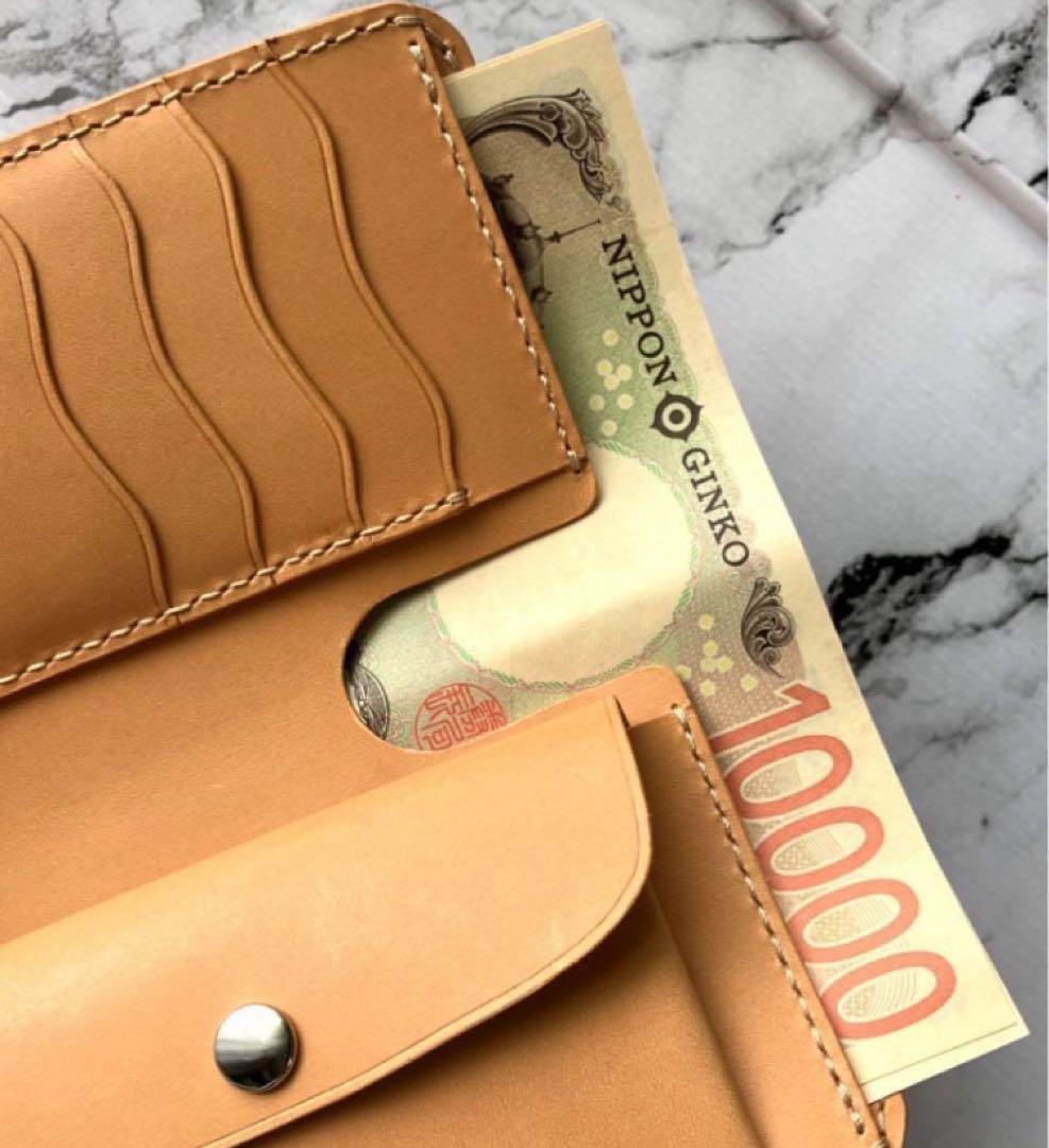 牛ヌメ革　本革　ミドルウォレット　二つ折り財布　レザークラフト　キャメル21