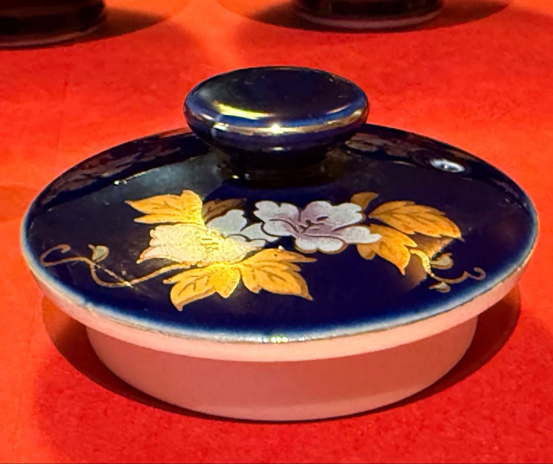 【希少 7客】九谷焼 文仙 瑠璃 金彩 花紋 茶器揃 急須 蓋付湯呑 全15点