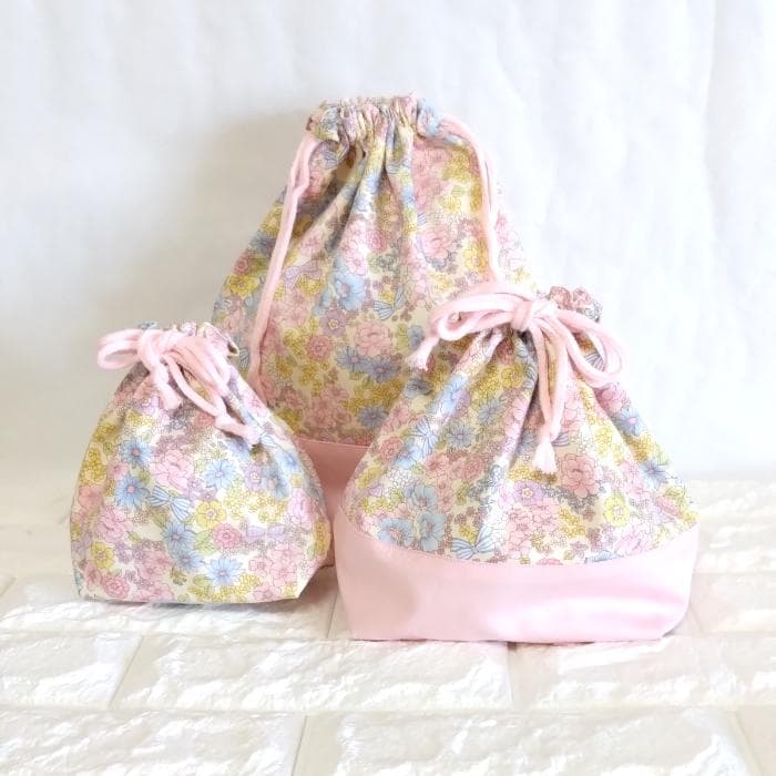 《 送料無料 》 通園 通学 3点セット 花 と リボン ピンク　＃n1326