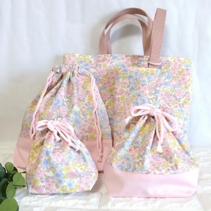 《 送料無料 》 通園 通学 3点セット 花 と リボン ピンク　＃n1326