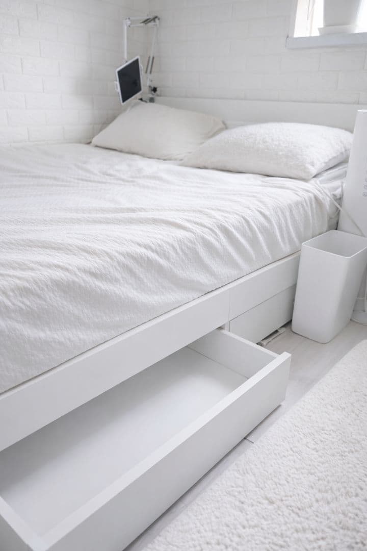 ホワイト ダブルベッド マットレス フレーム 引き出し付き