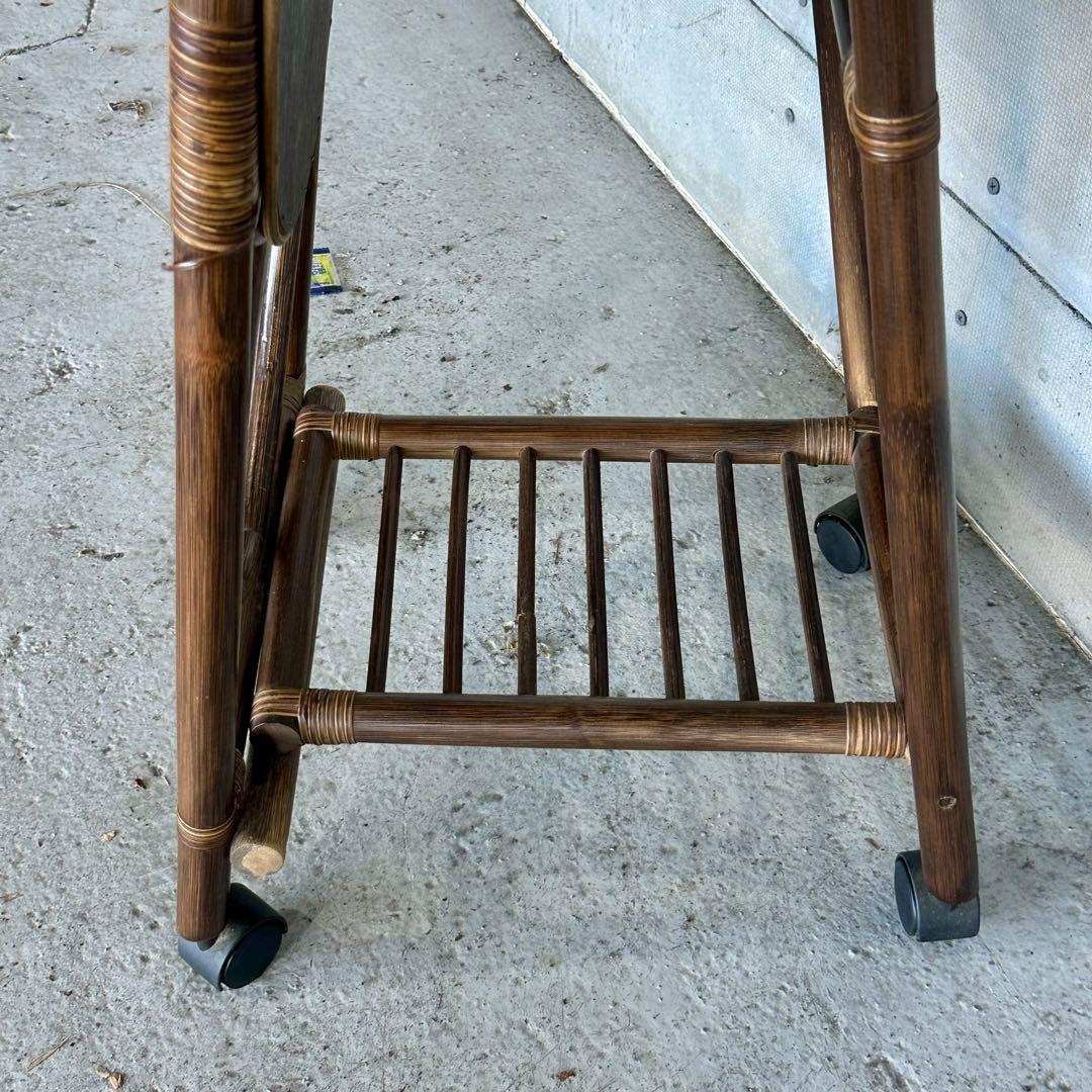 ♦︎昭和レトロ♦︎黒光スタンドミラー 物置格納型大鏡 姿見 等身鏡オールドラタン