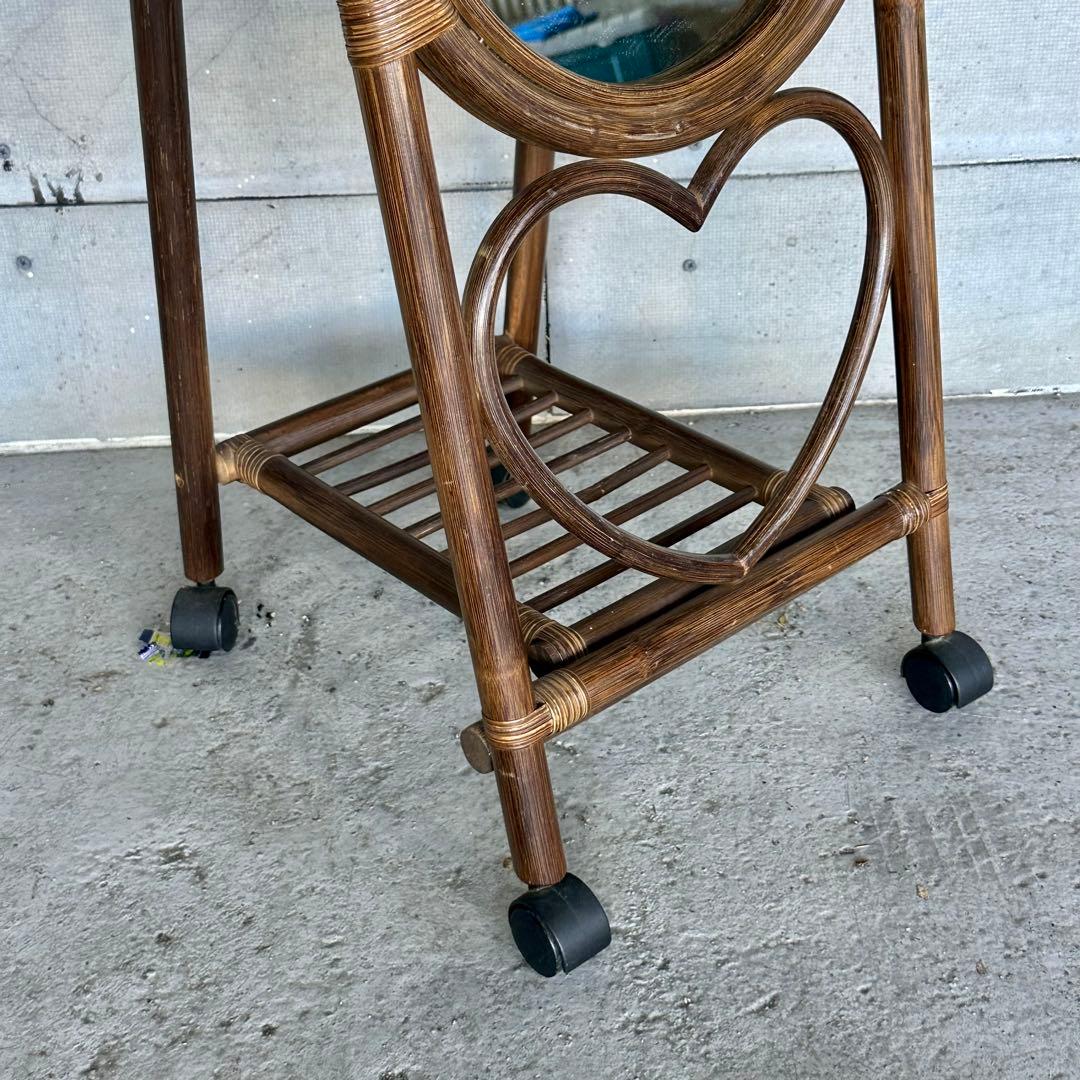 ♦︎昭和レトロ♦︎黒光スタンドミラー 物置格納型大鏡 姿見 等身鏡オールドラタン