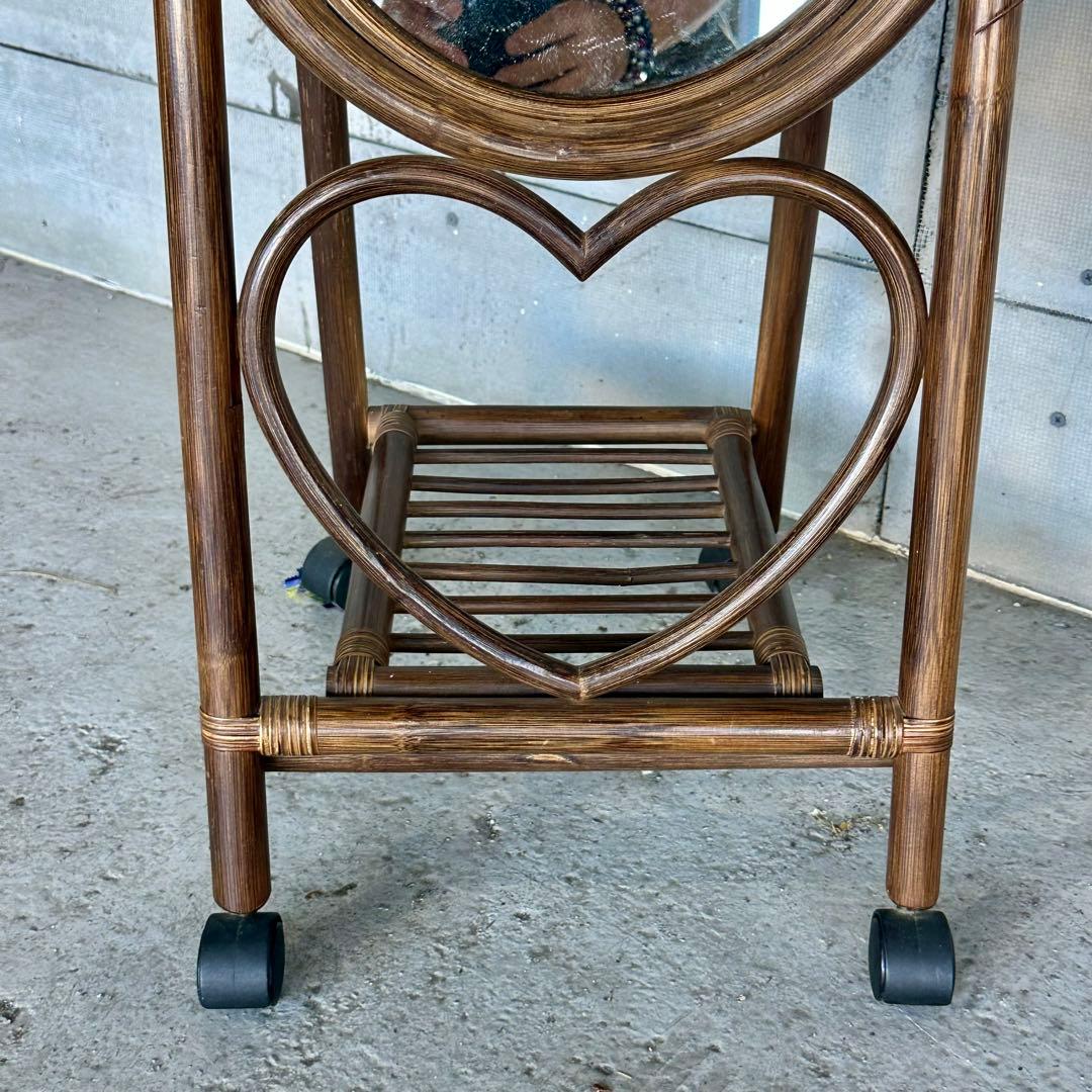 ♦︎昭和レトロ♦︎黒光スタンドミラー 物置格納型大鏡 姿見 等身鏡オールドラタン