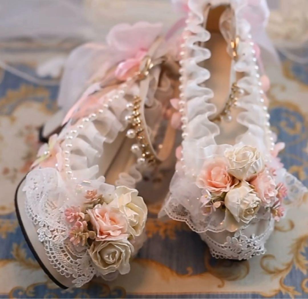 【超華麗】かわいい 花嫁ロリータ靴