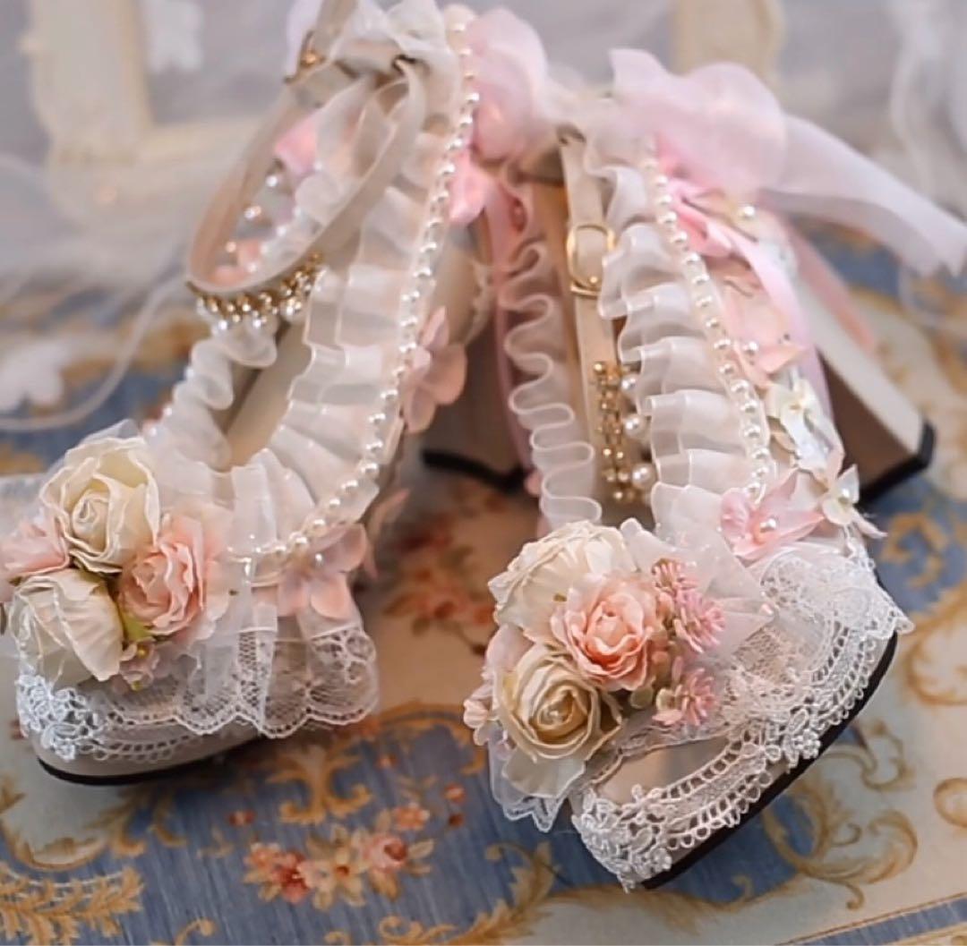 【超華麗】かわいい 花嫁ロリータ靴