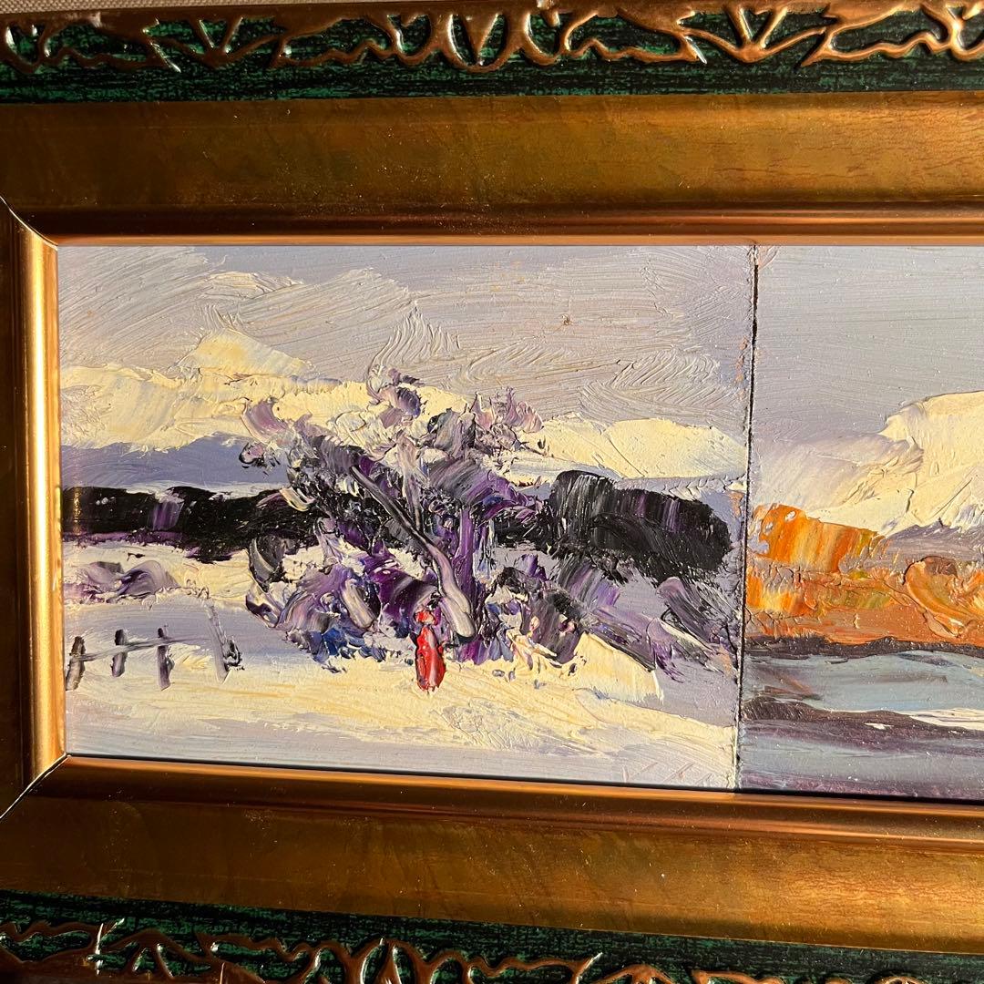 手書き油絵 ４枚組 荒海 額付 絵画 インテリア 油彩画