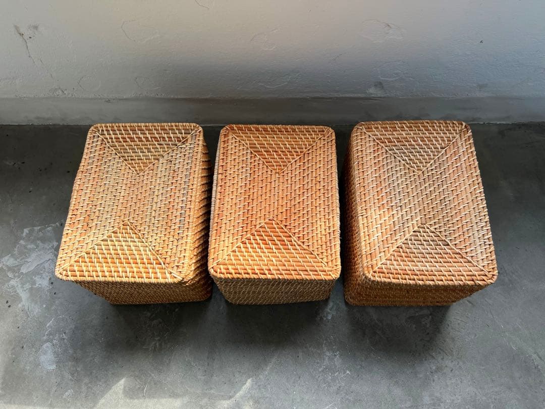 無印良品 重なるラタン長方形バスケット・大 ３個セット