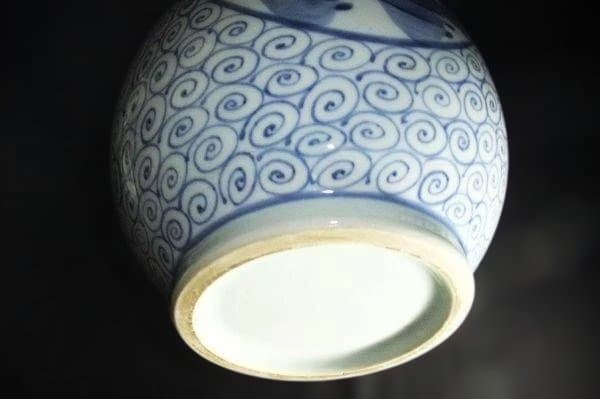 伊万里 古地図 船文 渦巻文 染付 花生 花瓶 美品