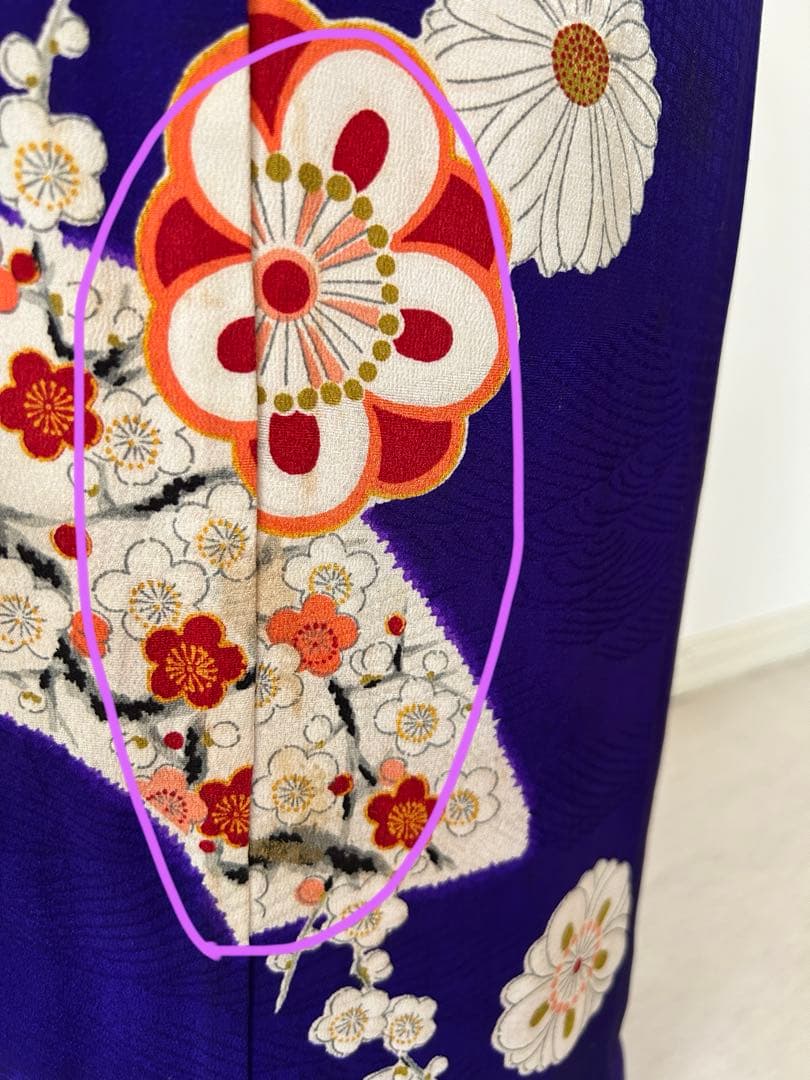 7歳　七五三　アンティーク正絹着物、アンティーク帯、帯揚げ、帯締め　しごきセット