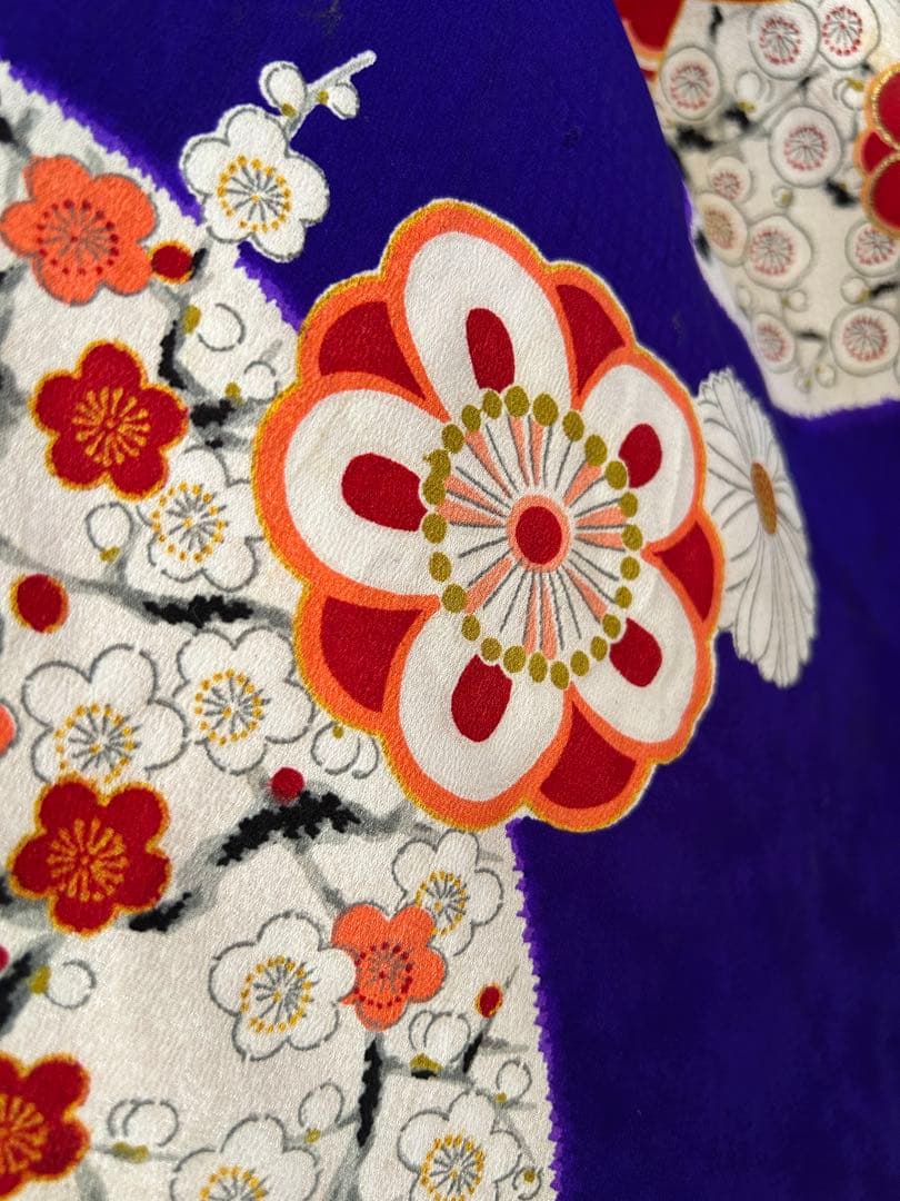 7歳　七五三　アンティーク正絹着物、アンティーク帯、帯揚げ、帯締め　しごきセット