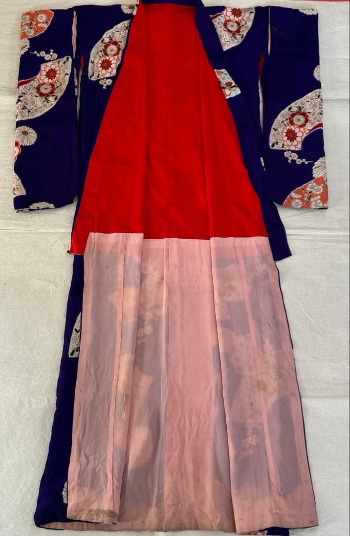 7歳　七五三　アンティーク正絹着物、アンティーク帯、帯揚げ、帯締め　しごきセット