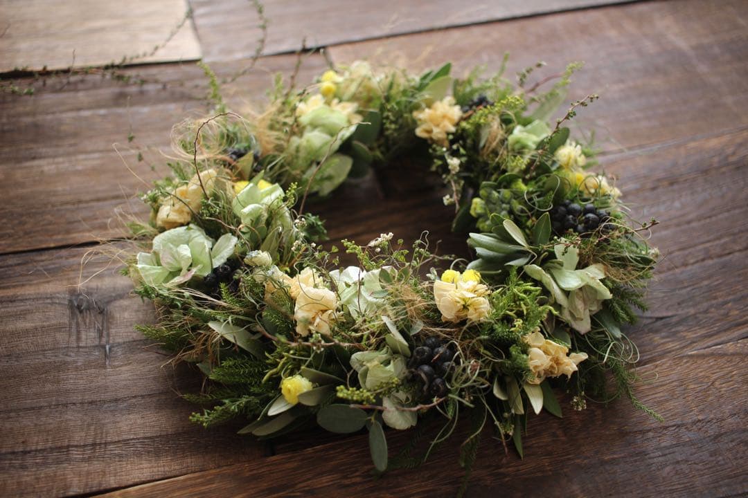 ストックと紫陽花の春色リース＊ドライフラワーwreathe◎24センチ