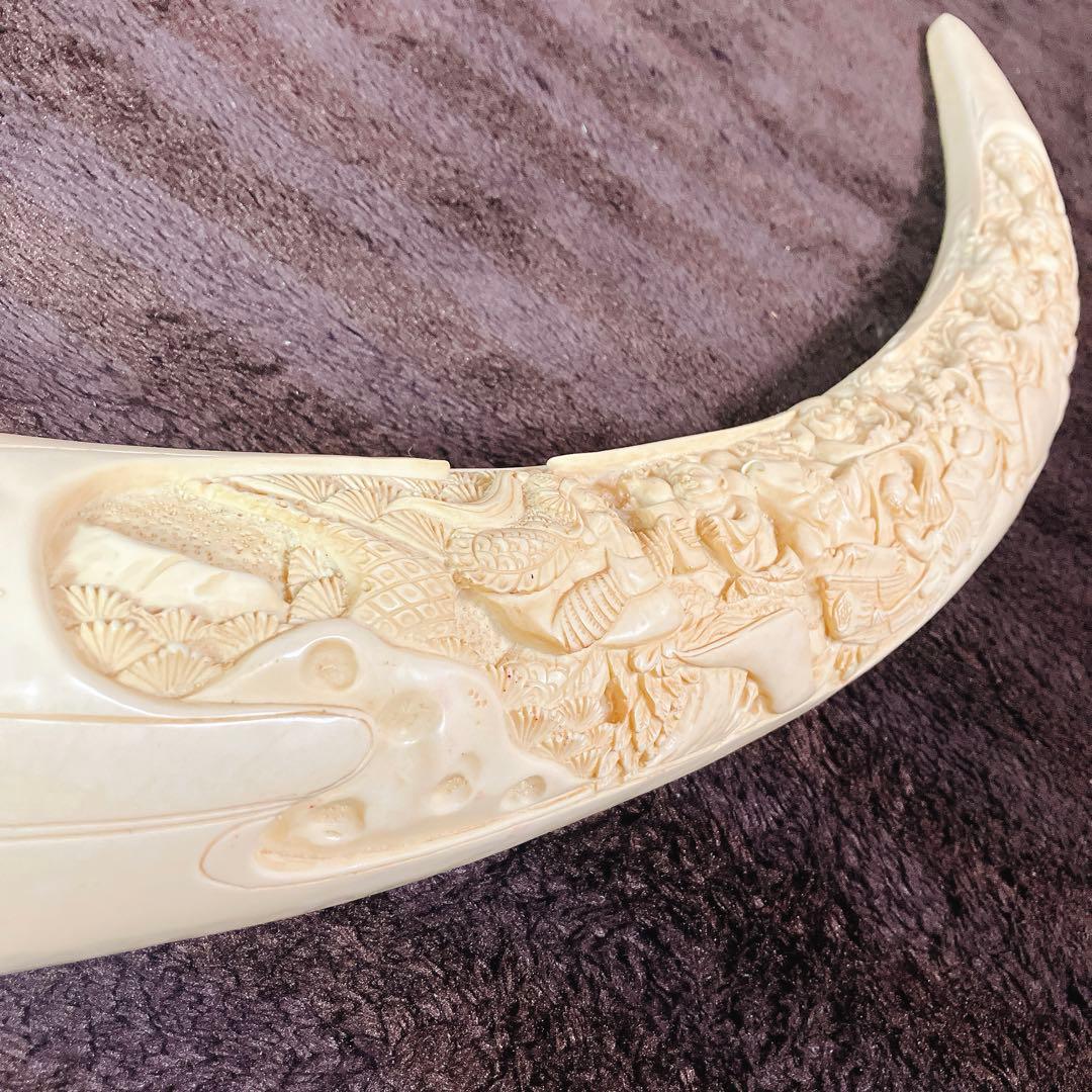 昭和レトロ】樹脂製 谷斎 七福神 彫刻 角オブジェ 象牙風 開運 縁起物