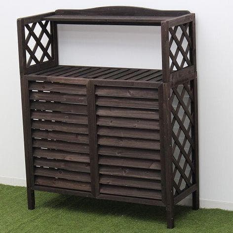 ２個セット 棚付き木製室外機カバー　ダークブラウン