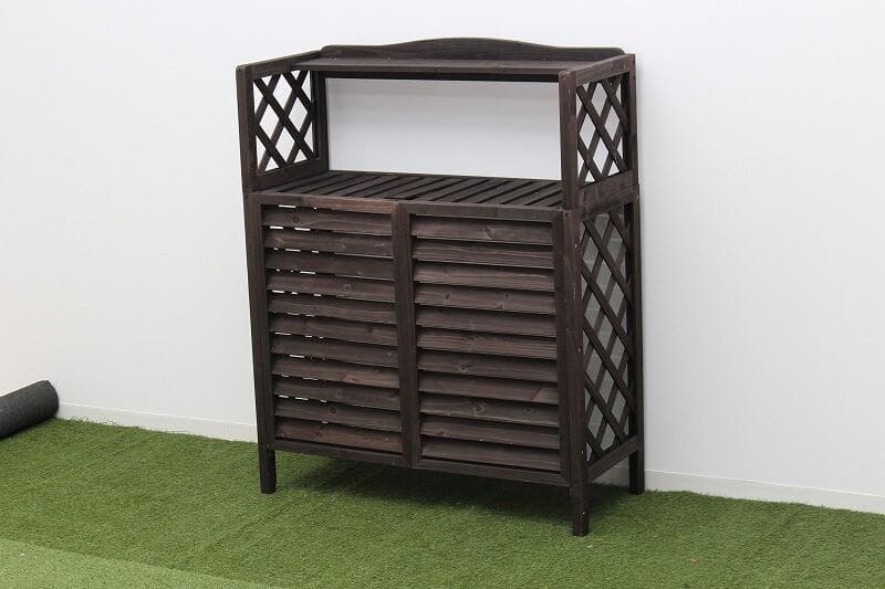 ２個セット 棚付き木製室外機カバー　ダークブラウン