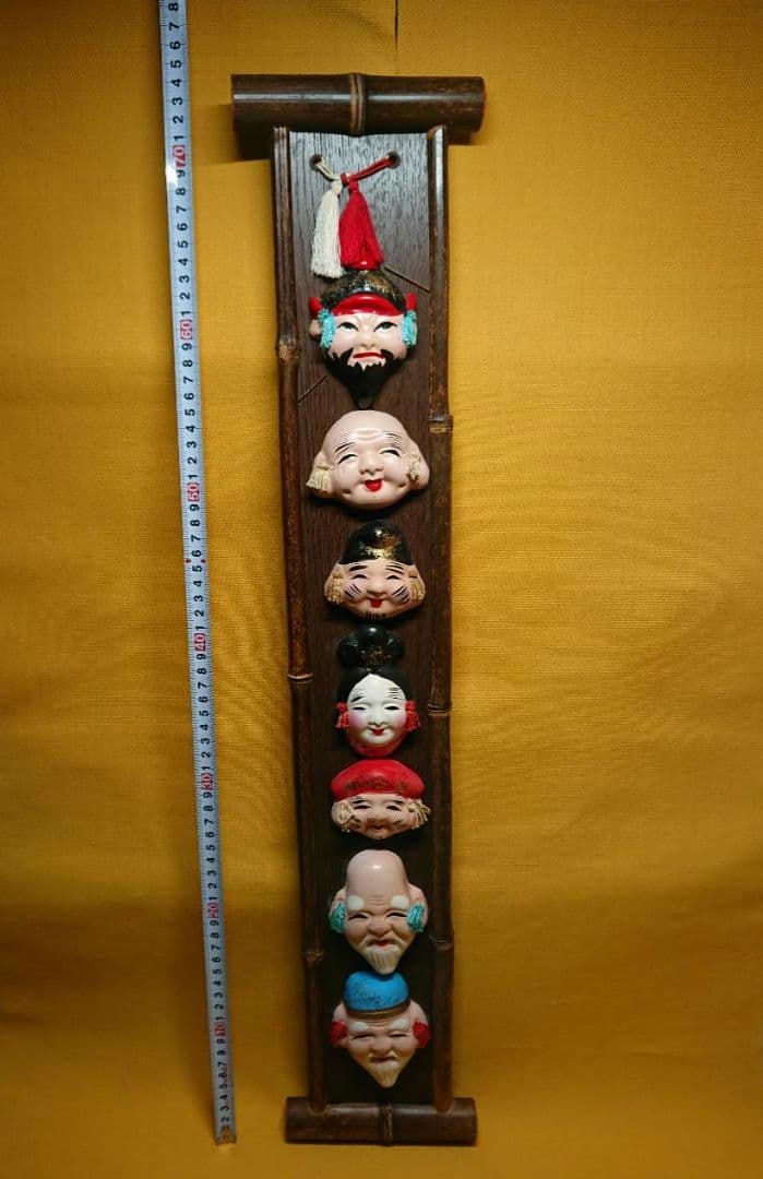 【美品】七福神　陶器　古竹　壁掛け　置物　インテリア　工芸品　美術品　A1104