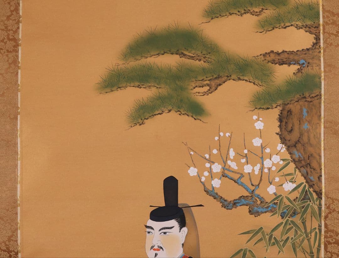 【真作】日本画 片山白樹 菅公 天神様 菅原道真公御像 絹本 掛け軸 CM287