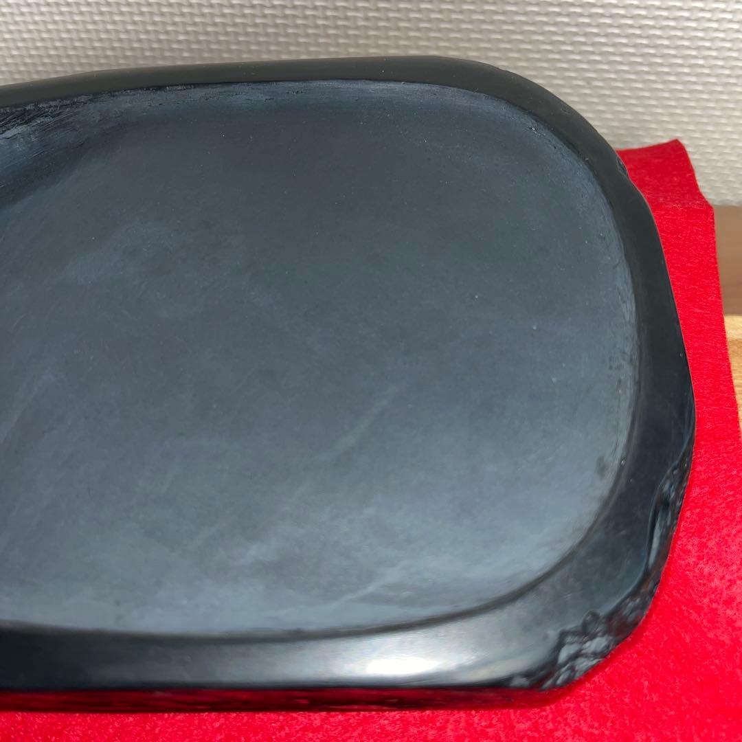 ⭕️雨端硯　自然硯　文明堂　四六寸大　雨端石紋綺麗　使い易さ大　サイン有り